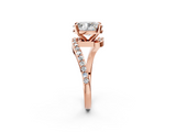 Rose gold Oval Solitaire Twist Band with Pave Set Diamonds and Four-Prong Setting_130