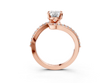 Rose gold Oval Solitaire Twist Band with Pave Set Diamonds and Four-Prong Setting_131