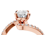 Rose gold Oval Solitaire Twist Band with Pave Set Diamonds and Four-Prong Setting_132