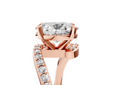 Rose gold Oval Solitaire Twist Band with Pave Set Diamonds and Four-Prong Setting_133