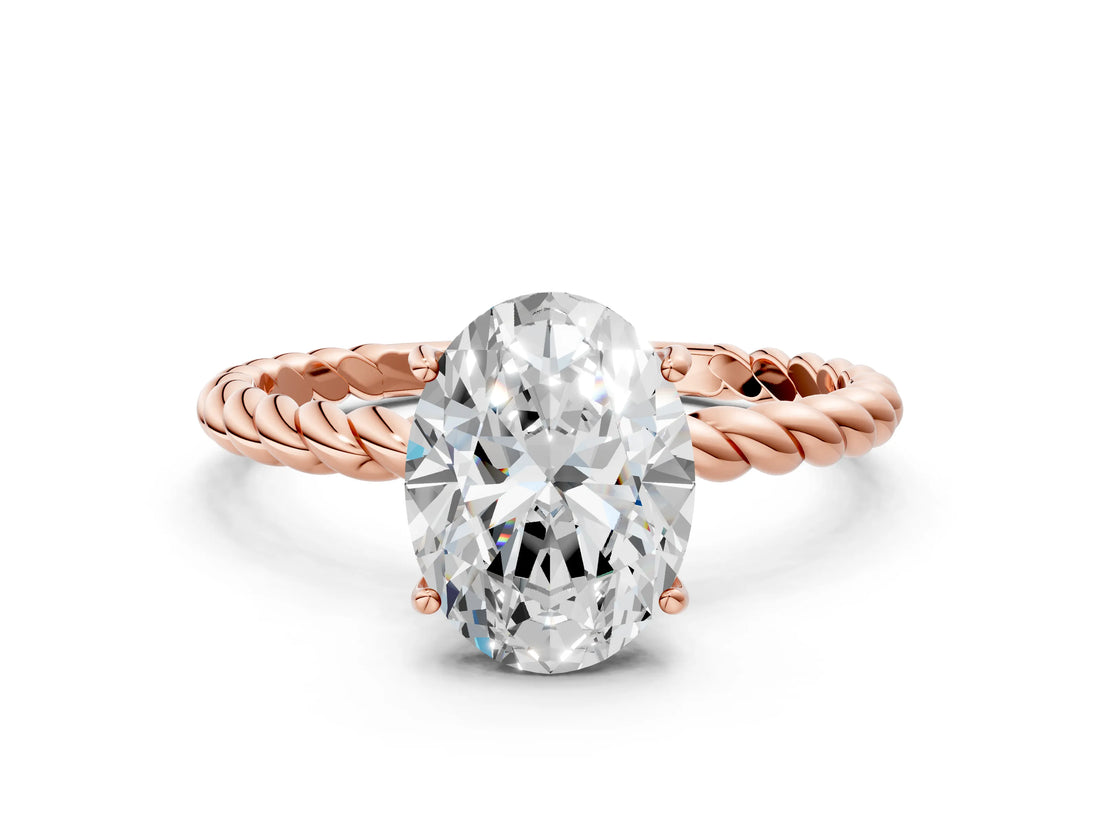 Rose gold Oval Solitaire Twisted Band 4-Prong Ring_18