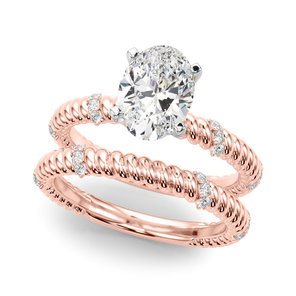 Rose gold Oval Solitaire Twisted Band Prong Set Engagement Ring 1