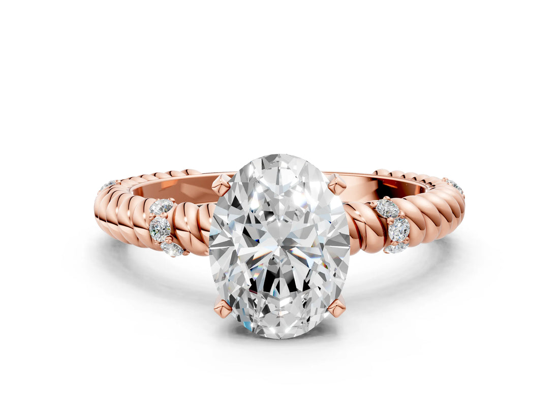 Rose gold Oval Solitaire Twisted Band Prong Set Engagement Ring_70