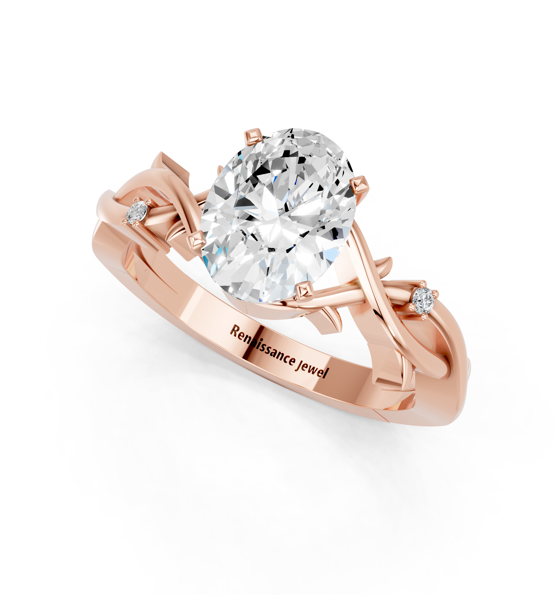 Rose gold Oval Solitaire Twisted Band Prong Setting Ring_9
