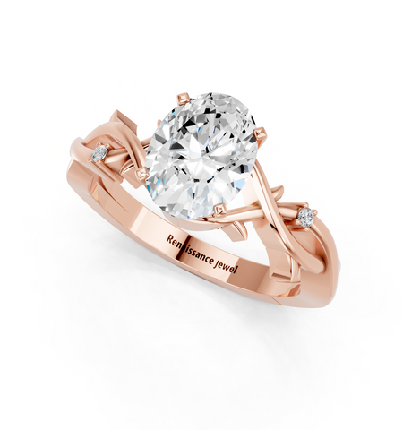 Rose gold Oval Solitaire Twisted Band Prong Setting Ring_9