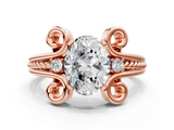 Rose gold Oval Solitaire Twisted Band Scroll Prong Ring_3
