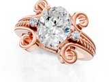 Rose gold Oval Solitaire Twisted Band Scroll Prong Ring_4