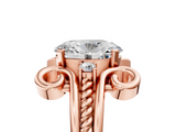 Rose gold Oval Solitaire Twisted Band Scroll Prong Ring_8