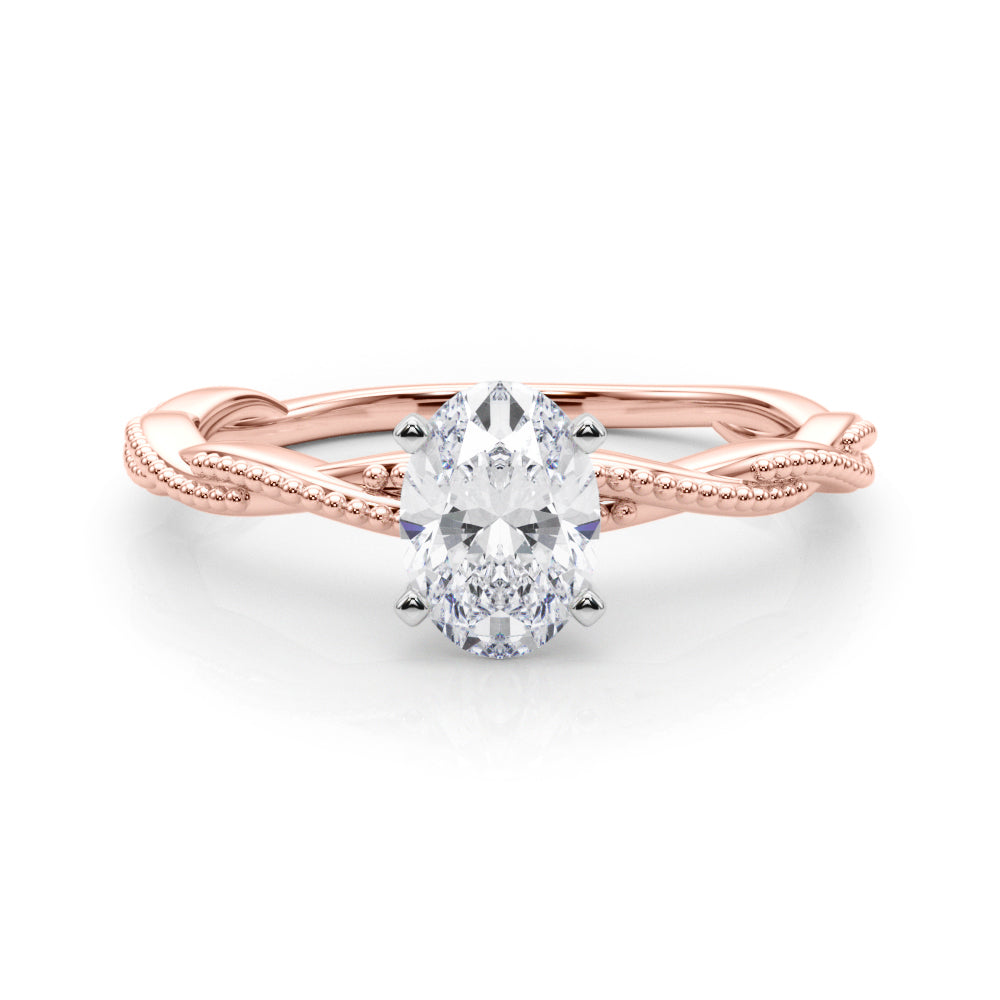 Rose gold Oval Solitaire Twisted Band with Bead Prong Setting 1