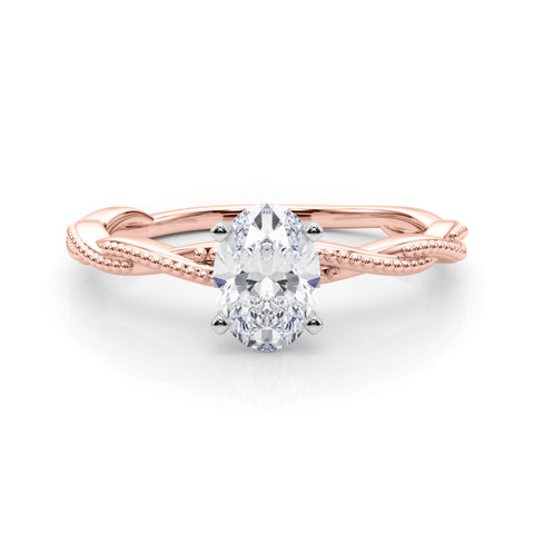 Rose gold Oval Solitaire Twisted Band with Bead Prong Setting 1