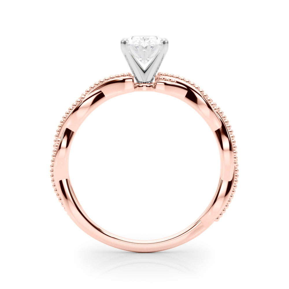 Rose gold Oval Solitaire Twisted Band with Bead Prong Setting 2