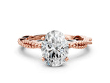 Rose gold Oval Solitaire Twisted Band with Bead Prong Setting_422
