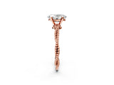 Rose gold Oval Solitaire Twisted Band with Bead Prong Setting_424