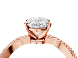 Rose gold Oval Solitaire Twisted Band with Bead Prong Setting_426