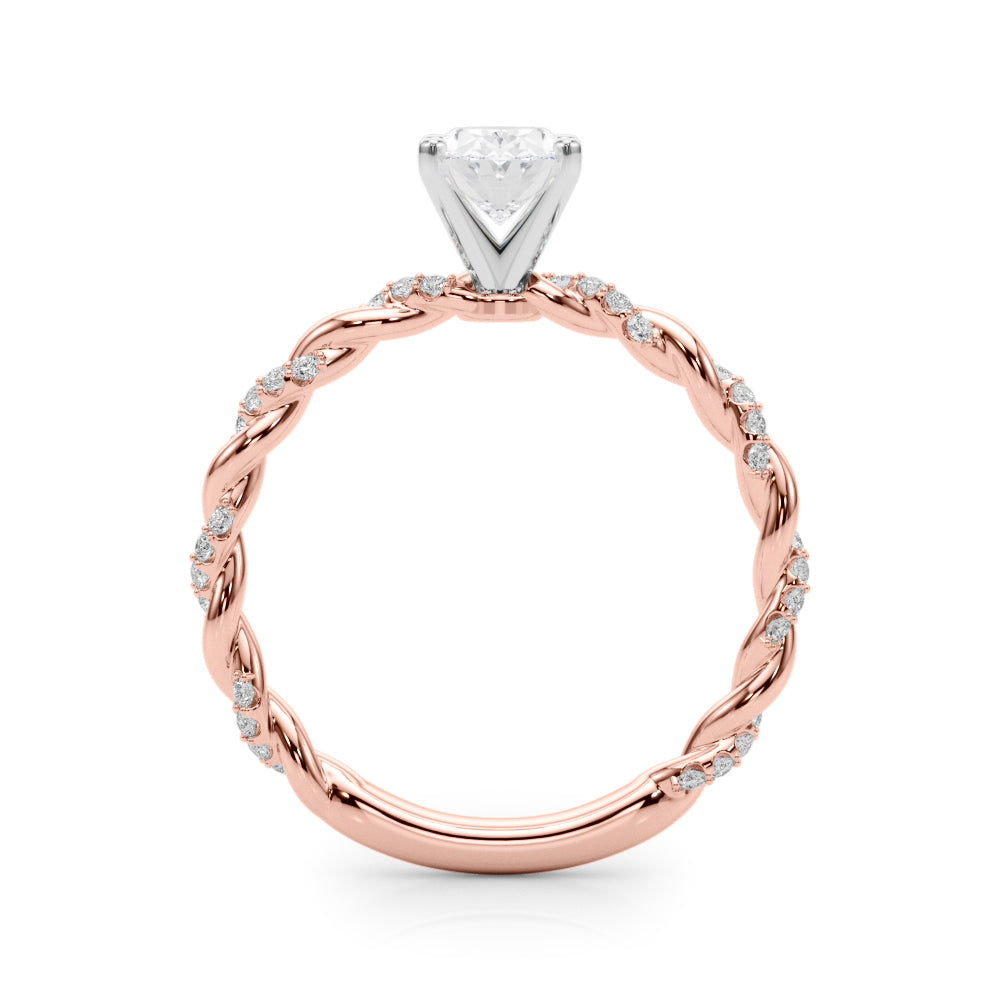 Rose gold Oval Solitaire Twisted Band with Pavé Accents and Four-Prong Setting 2