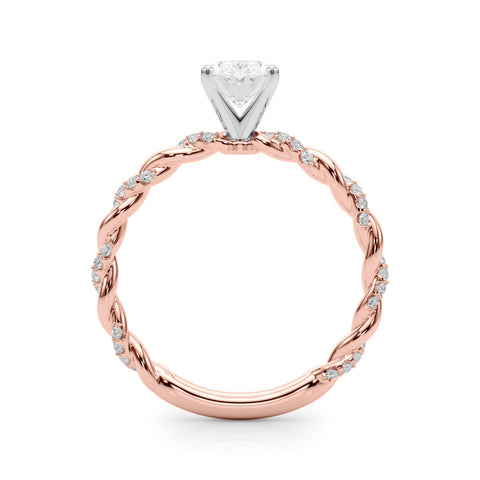 Rose gold Oval Solitaire Twisted Band with Pavé Accents and Four-Prong Setting 2