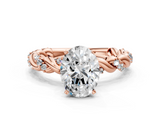 Rose gold Oval Solitaire Twisted Band with Pavé Accents and Four-Prong Setting_25
