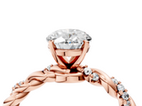 Rose gold Oval Solitaire Twisted Band with Pavé Accents and Four-Prong Setting_29