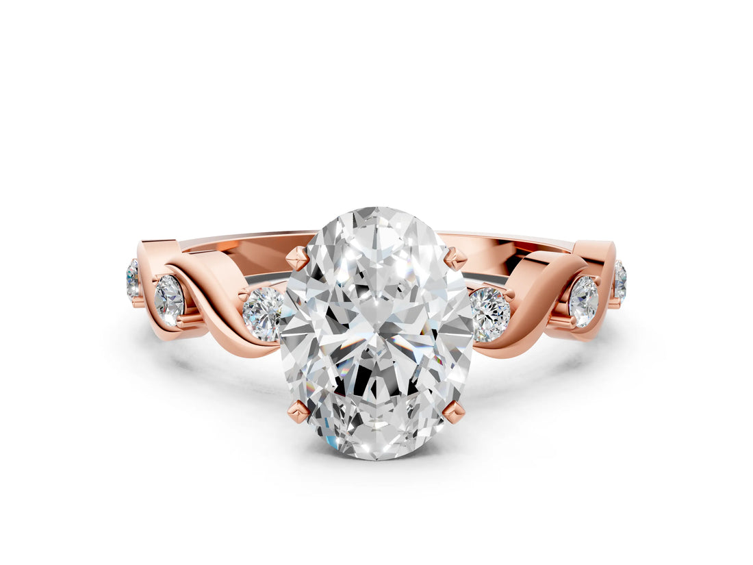Rose gold Oval Solitaire Twisted Band with Prong Setting