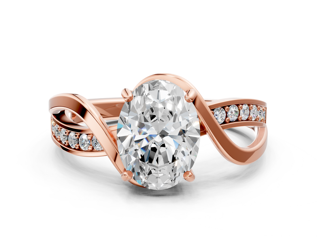 Rose gold Oval Solitaire Twisted Band with Prong Setting_13
