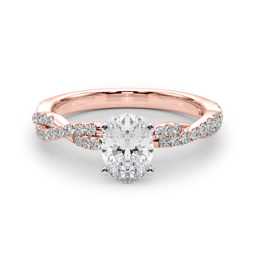 Rose gold Oval Solitaire Twisted Pave Band with Four-Prong Setting 1