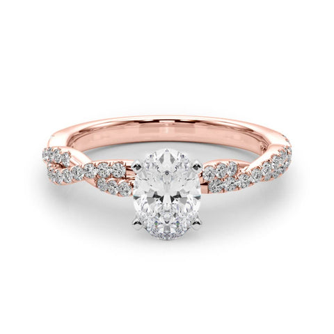 Rose gold Oval Solitaire Twisted Pave Band with Four-Prong Setting 1