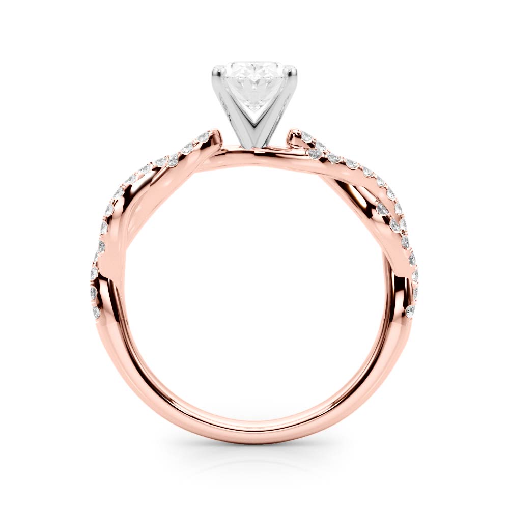 Rose gold Oval Solitaire Twisted Pave Band with Four-Prong Setting 2