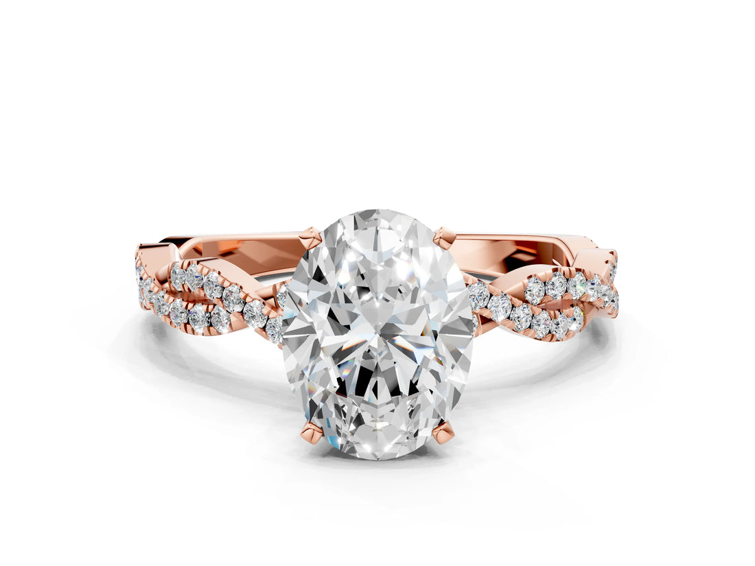 Rose gold Oval Solitaire Twisted Pave Band with Four-Prong Setting_8