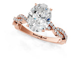 Rose gold Oval Solitaire Twisted Pave Band with Four-Prong Setting_9