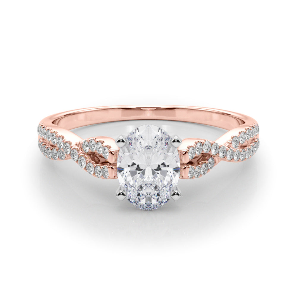 Rose gold Oval Solitaire Twisted Pave Diamond Engagement Ring with Four-Prong Setting 1