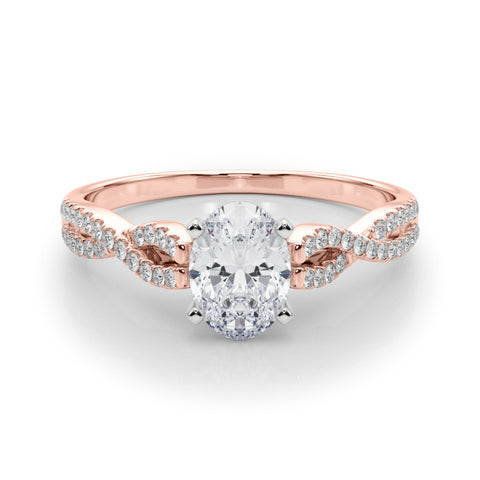 Rose gold Oval Solitaire Twisted Pave Diamond Engagement Ring with Four-Prong Setting 1