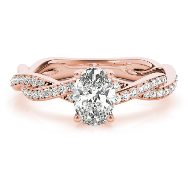 Rose gold Oval Solitaire Twisted Pave Diamond Ring with Four-Prong Setting 1