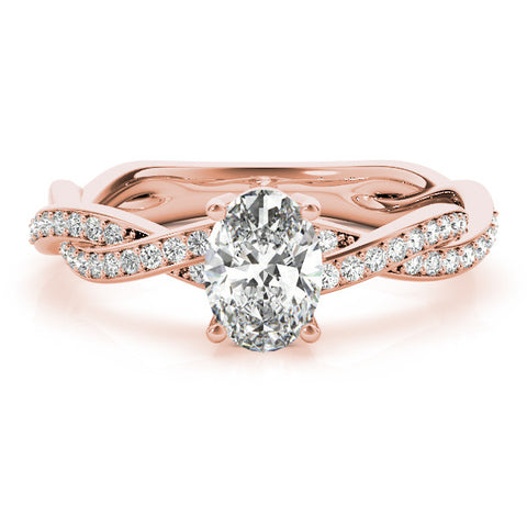 Rose gold Oval Solitaire Twisted Pave Diamond Ring with Four-Prong Setting 1
