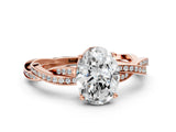 Rose gold Oval Solitaire Twisted Pave Diamond Ring with Four-Prong Setting_12
