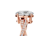 Rose gold Oval Solitaire Twisted Pave Diamond Ring with Four-Prong Setting_17