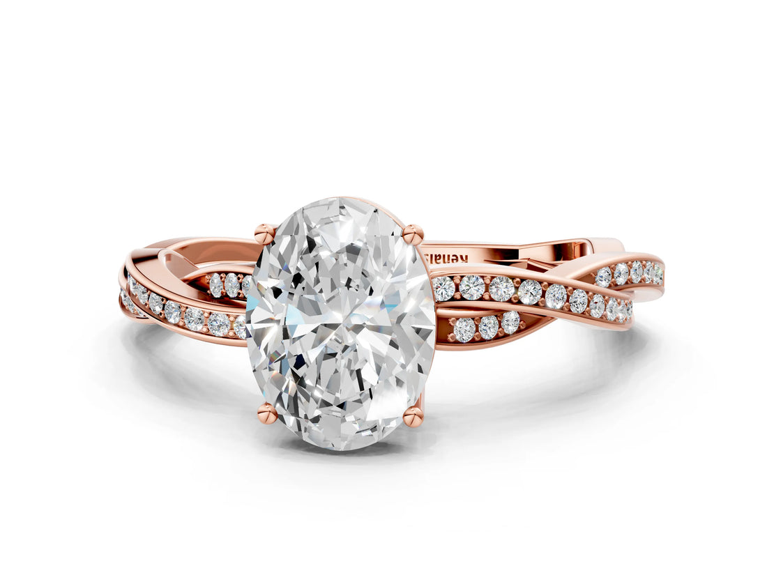Rose gold Oval Solitaire Twisted Pave Diamond Ring with Four-Prong Setting_84