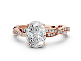 Rose gold Oval Solitaire Twisted Pave Diamond Ring with Four-Prong Setting_84