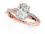 Rose gold Oval Solitaire Twisted Pave Diamond Ring with Four-Prong Setting_85