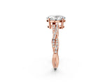Rose gold Oval Solitaire Twisted Pave Diamond Ring with Four-Prong Setting_86