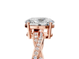 Rose gold Oval Solitaire Twisted Pave Diamond Ring with Four-Prong Setting_89