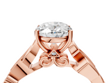 Rose gold Oval Solitaire Vine Band with Milgrain Prong Setting_10
