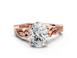 Rose gold Oval Solitaire Vine Band with Milgrain Prong Setting_6