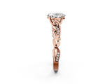 Rose gold Oval Solitaire Vine Band with Milgrain Prong Setting_8