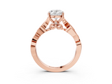 Rose gold Oval Solitaire Vine Band with Milgrain Prong Setting_9