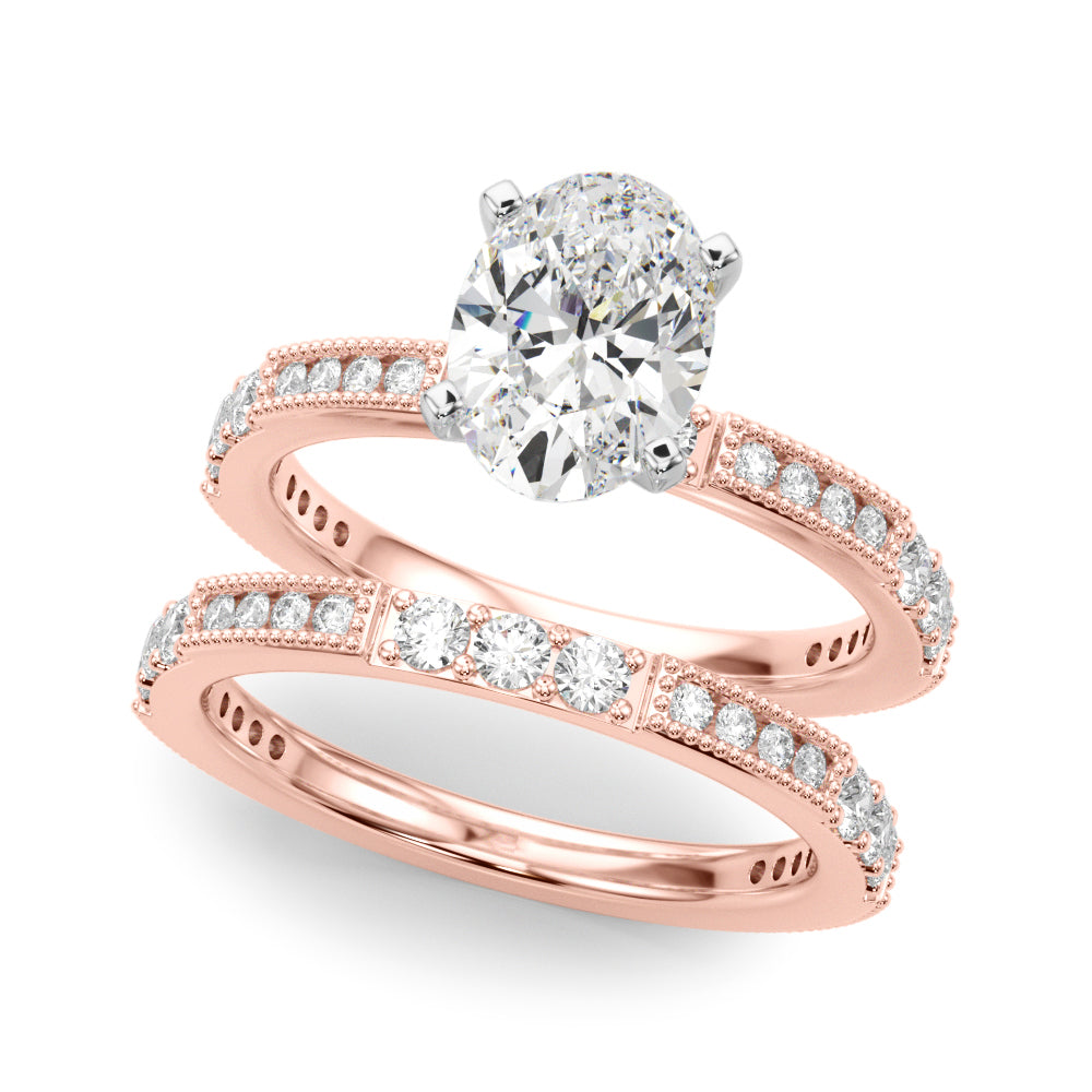 Rose gold Oval Solitaire with Pavé Band and Four-Prong Setting 1