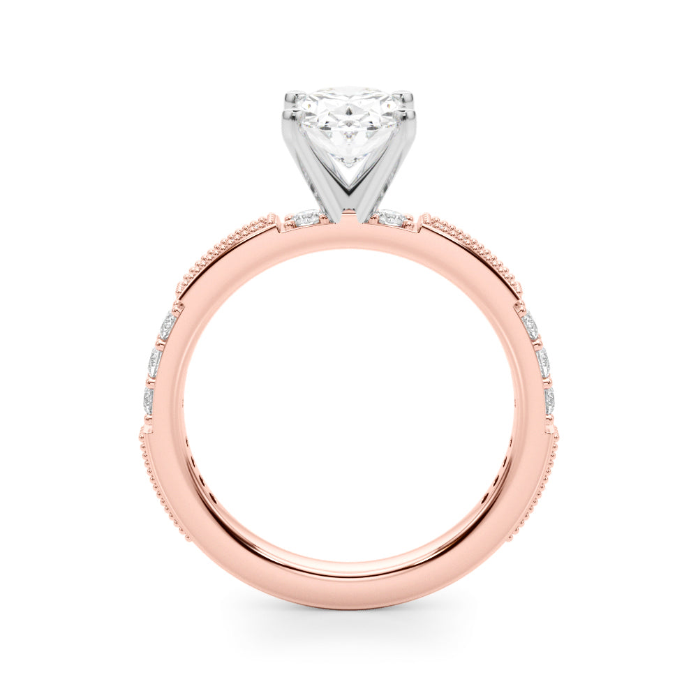 Rose gold Oval Solitaire with Pavé Band and Four-Prong Setting 2