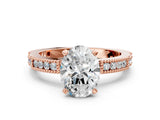 Rose gold Oval Solitaire with Pavé Band and Four-Prong Setting_322