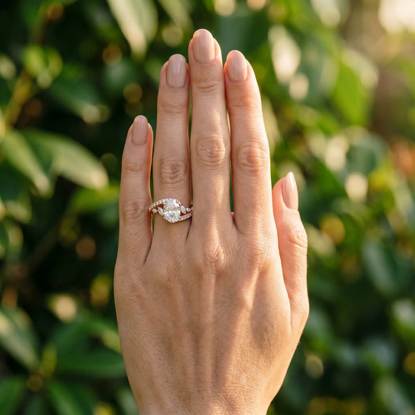Rose gold Oval Solitaire with Pavé Twist Band and Four-Prong Setting
