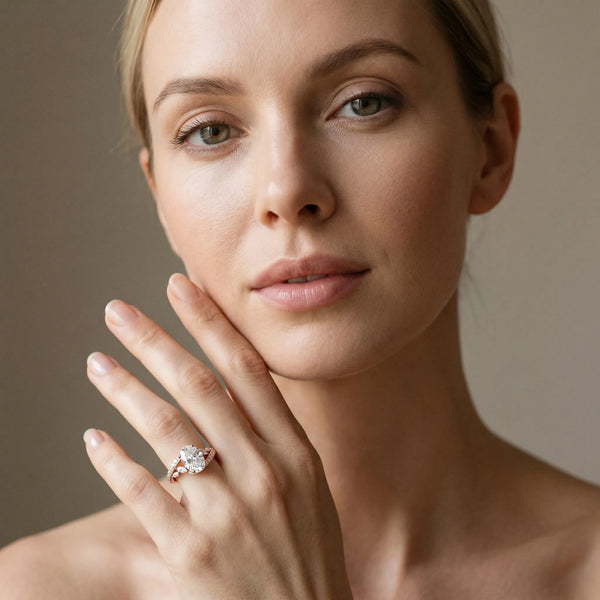 Rose gold Oval Solitaire with Pavé Twist Band and Four-Prong Setting
