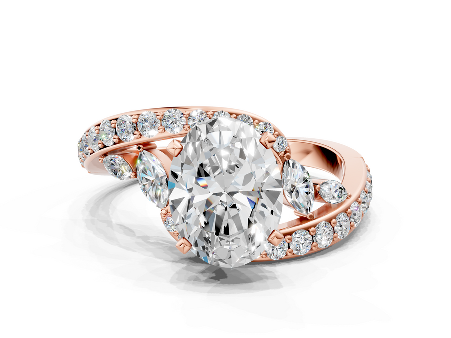 Rose gold Oval Solitaire with Pavé Twist Band and Four-Prong Setting